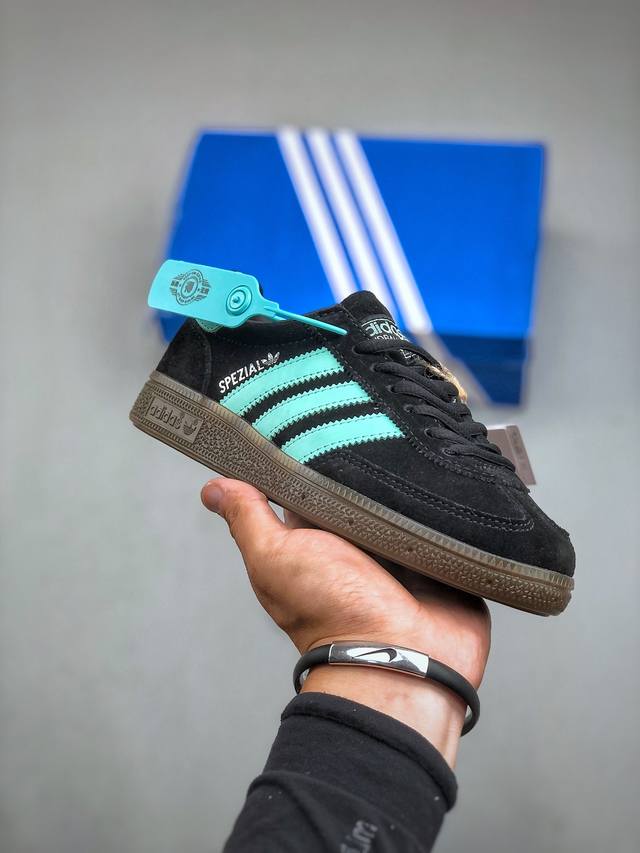 Adidas Originals Handball Spzl 手球运动员系列百搭休闲运动板鞋“翻毛黑薄荷蓝焦糖底”Ih7491 尺码：36-45 半