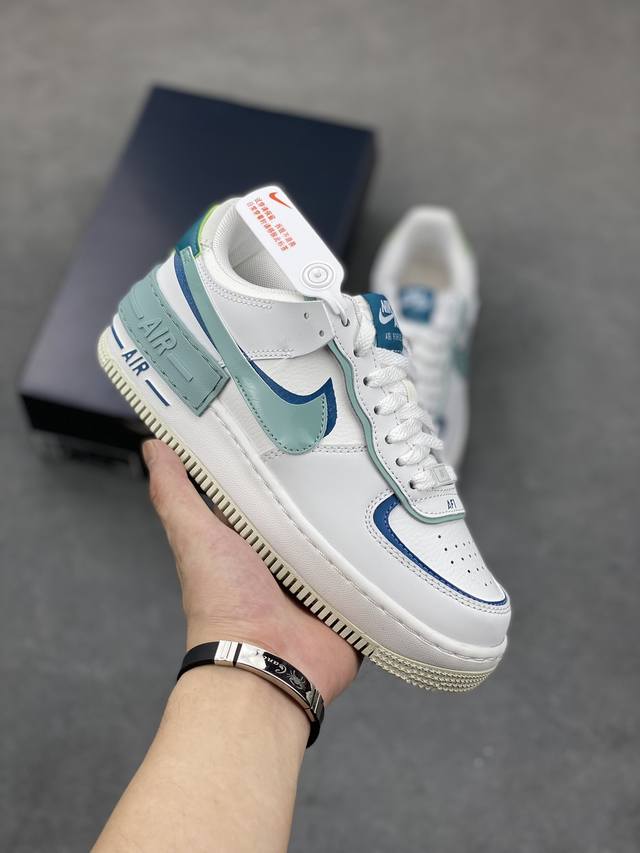 Nike Air Force 1 Shadow 马卡龙空军一号轻量增高低帮百搭板鞋 白蓝 双层轻量eva发泡中底 防滑rb橡胶外圈底鞋底 货号：Dz1847-1