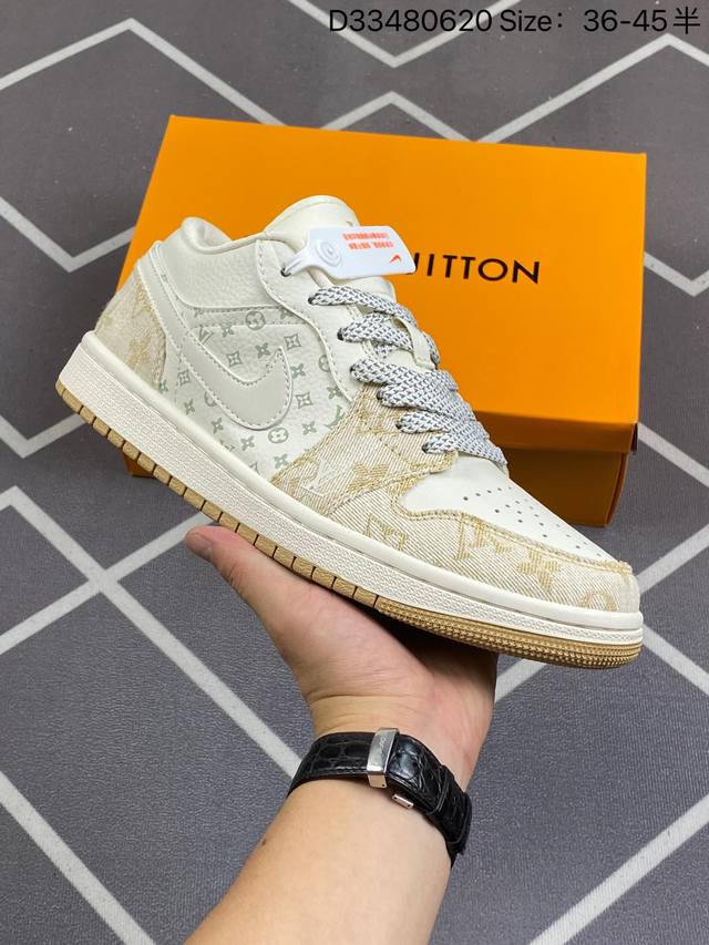 独家实拍air Jordan 1 Low Aj1 乔1Lv联名-米蓝 高端定制 低帮复古休闲板鞋 Sj9950-003 #定制鞋盒 大厂纯原品质出货 超高清洁度