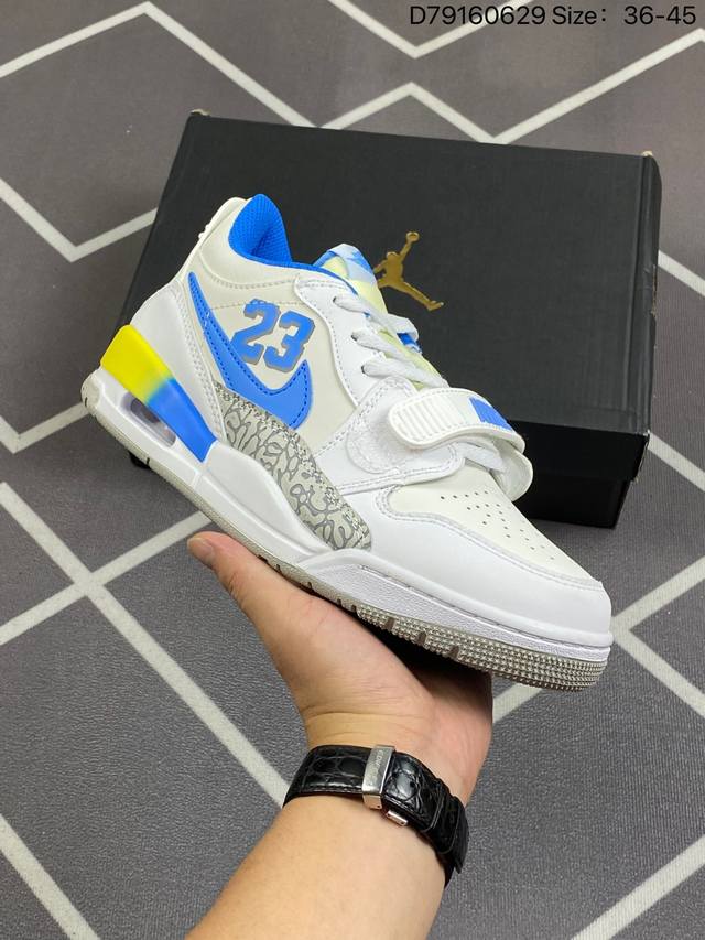 Air Jordan Legacy 312 低帮有着交错结合的设计，它的名字就展现出它所包含的鞋款元素，312 分别对应了 Air Jordan 3、Air J