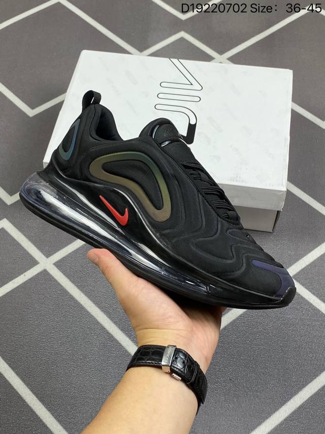 Nike Air Max 720 官方全新释出，气垫部分的全新升级，采用全掌一体式设计，整体极具未来感，鞋面部分以流线型凹凸结构组成 货号：Ao2924- 编码