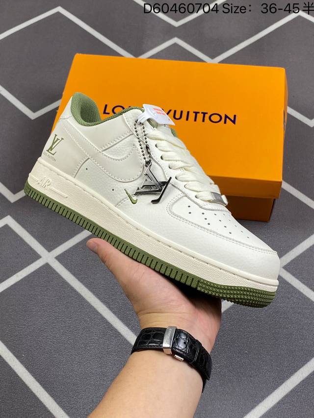 公司级nike Air Force 1 ‘07 Low “Lv联名 米绿双小勾”空军一号 低帮 运动鞋 休闲鞋 折边针车 工艺难度大 原楦头原纸板 原装鞋盒 定