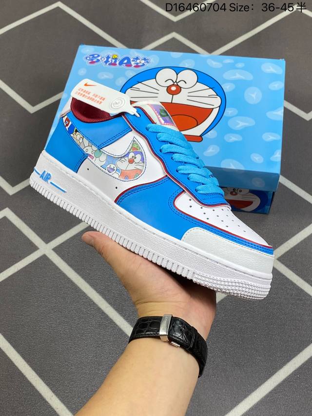 公司级超限量联名doraemon×Nike Air Force 1 Low叮当猫联名款 哆啦a梦空军一号低帮休闲板鞋 定制皮料 纯正空军板型 原装定制鞋盒 原楦