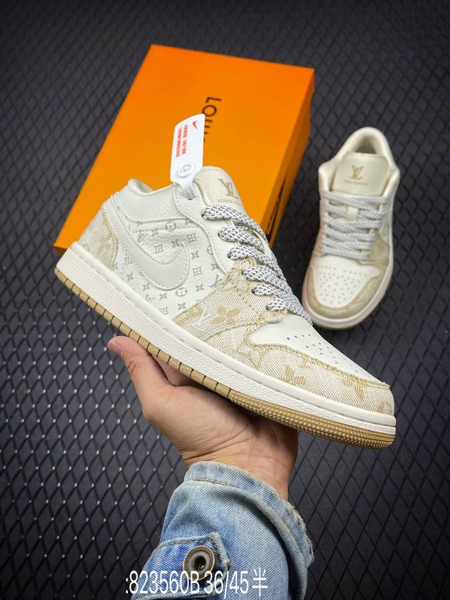 Lv X Air Jordan 1 Low 牛仔卡其 此款主张打破传统的工业化流水线设计限制，以made By Ideas的超级创意为理念，集结众多潮流设计师，