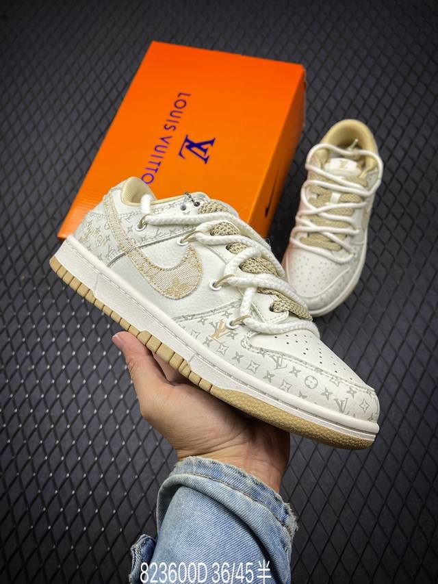 Dlv X Nike Dunk Low 绑带米黄勾 此款主张打破传统的工业化流水线设计限制，以made By Ideas的超级创意为理念，集结众多潮流设计师，结