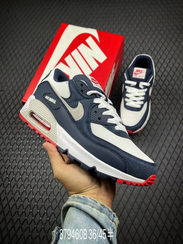 真标耐克nike Air Max 90 经典复古小气垫缓震跑鞋 鞋面由皮和革织物打造，犀利的条线打造出酷劲十的足视觉效果 网布鞋增面强透气性，穿着为极舒适 经可