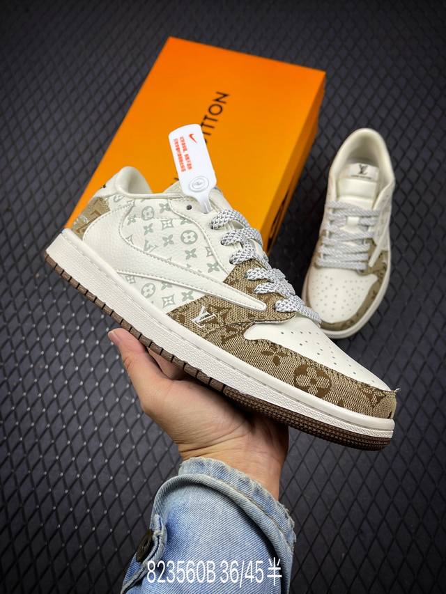 当红嘻哈歌手特拉维斯 斯科特联乘路易威登louis Vuitton X Travis Scott X Nike Air Jordan 1 Low Og Sp D