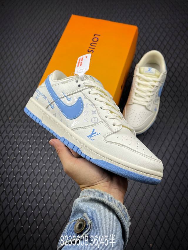 Nk Sb Dunk Low Lv联名-米蓝双勾印花 周年高端定制 低帮休闲板鞋 #定制鞋盒 大厂纯原品质出货 超高清洁度 皮料切割干净无任何毛边 细节完美 货