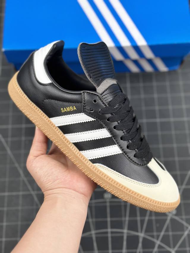 阿迪达斯 三叶草adidas Originals Samba Lt 桑巴舞系列绅士德训足球风百搭低帮休闲运动板鞋“长舌米白黑生胶底” #男女鞋半码制#采用粒面纹