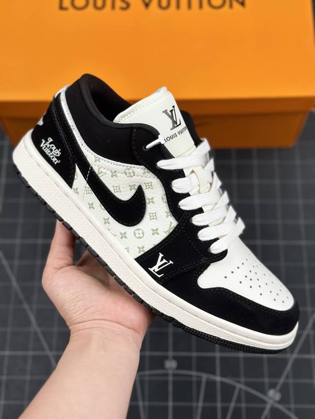 Air Jordan 1 Low Aj1 乔1 Lv联名-黑白熊猫 高端定制低帮文化休闲板鞋 #定制鞋盒 大厂纯原品质出货 超高清洁度 皮料切割干净无任何毛边