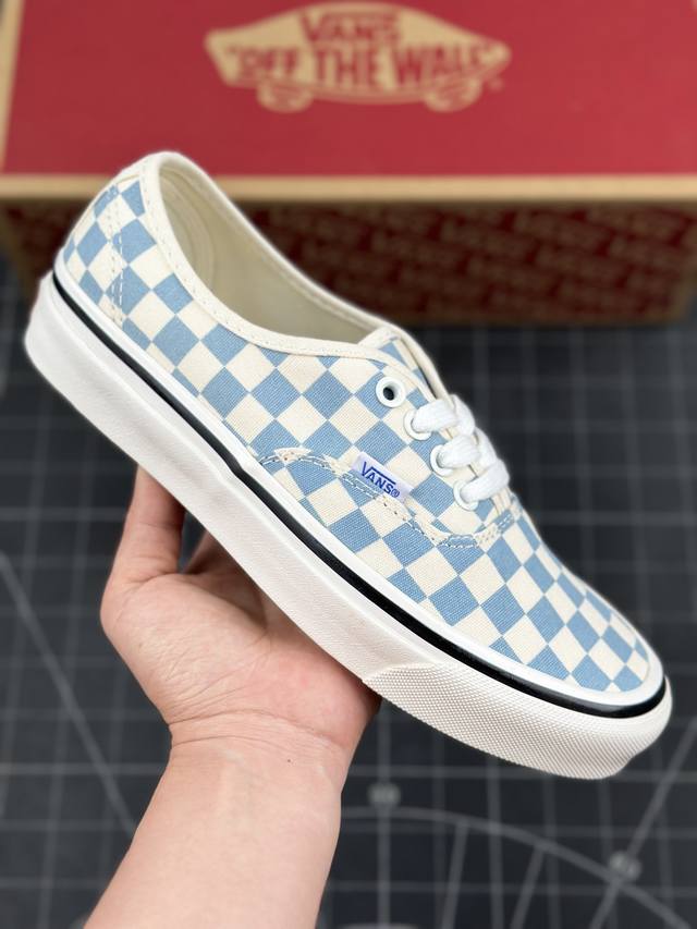 万斯vans Era 44 Dx Authentic安娜海姆4孔埃拉低帮系带复古帆布休闲运动板鞋“帆布浅蓝米白棋盘格子” 男女鞋真标硫化工艺#升级正确原装铝楦数