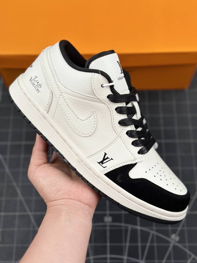 Air Jordan 1 Low Aj1 乔1 Lv联名-米黑脚趾 高端定制低帮文化休闲板鞋 #定制鞋盒 大厂纯原品质出货 超高清洁度 皮料切割干净无任何毛边