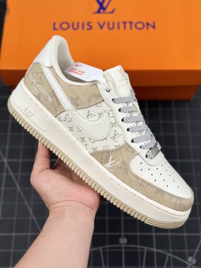 公司级nike Air Force 1 '07 Low “Lv联名--荧光卡其牛仔”空军一号 低帮运动休闲鞋 折边针车 工艺难度大 原楦头原纸板 原装鞋盒 定制