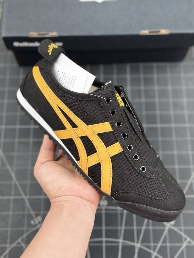 公司级onitsuka Tiger Mexico 66 Slip-On阿斯克斯 鬼冢虎 低帮减震支撑低帮运动休闲鞋 这款鞋由皮革制成，具有鞋跟交叉加固设计，可提