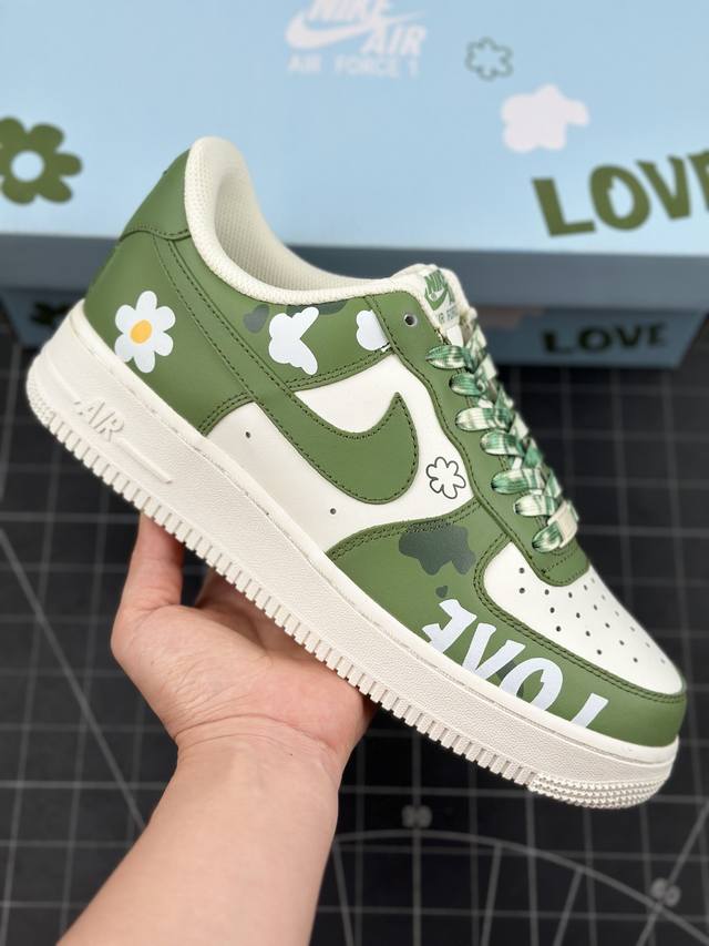 官方爆款定制 二次元主题 Nike Air Force 1 Low’07 橄榄绿配色 空军一号低帮休闲板鞋 定制皮料 原厂3D打印 定制鞋盒 原楦原纸板 纯正空