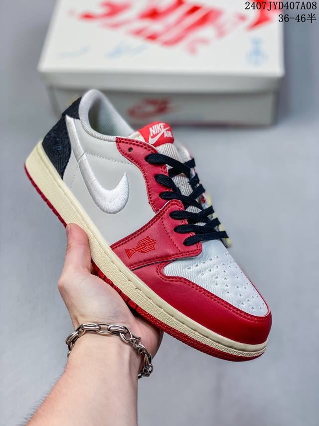 头层！Trophy Room X Air Jordan Low Og 低帮 联名款 丝绸芝加哥 Aj1 乔丹1代 Aj1 乔1 低邦 白橙黑丝绸 乔丹篮球鞋系列