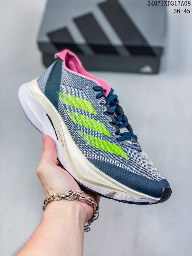 Adidas Adizero Boston 12系带网布减震耐磨低帮跑步鞋女款蓝白色 07Jxd317A08