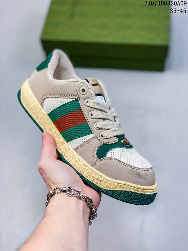 原盒特价 古驰 Gucci Distressed Screener Sneaker 古驰小脏鞋系列 官方同步 经典原型复古百搭做旧小脏板鞋复古学院风 怀旧版 货