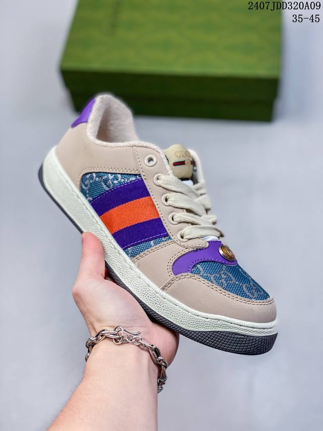 原盒特价 古驰 Gucci Distressed Screener Sneaker 古驰小脏鞋系列 官方同步 经典原型复古百搭做旧小脏板鞋复古学院风 怀旧版 货