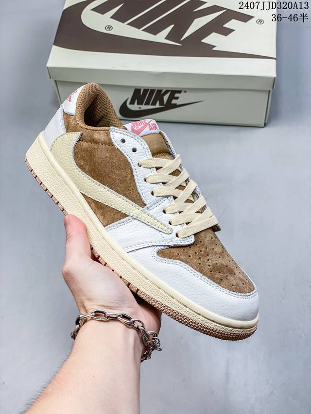 公司级aj1倒勾travis Scott X Air Jordan 1 ” Reverse Mocha “ Aj1乔1 Ts 闪电 联名倒钩 低帮文化篮球鞋 完