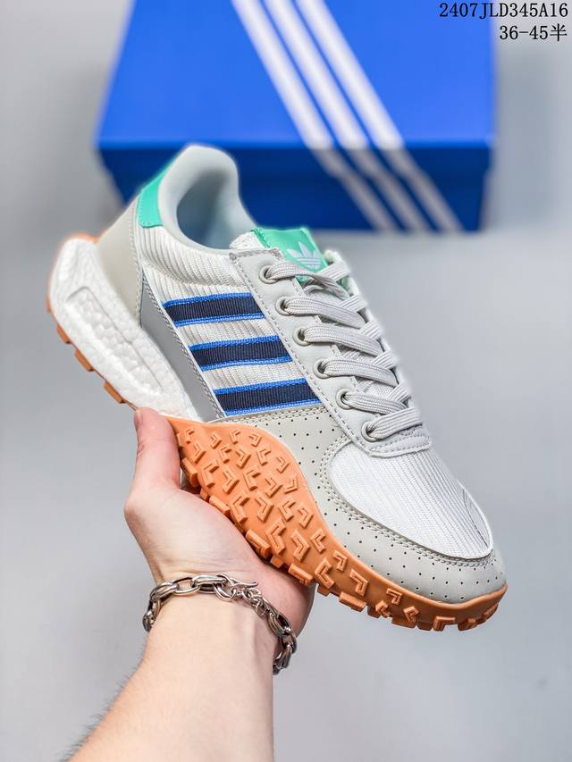 公司级带半码 阿迪达斯adidas Originals Retropy E5 爆米花速度轻盈复古系列百搭透气休闲运动慢跑鞋。全新boost轻量缓震鞋底材质# 轻