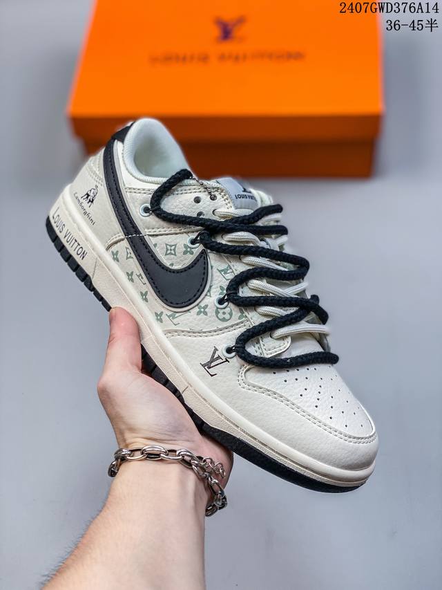 海外爆款限量发售！公司级 Nike Sb Dunk Low“Lv联名 绑带兰博基尼米白黑勾” 周年高端定制 低帮休闲板鞋 定制鞋盒 大厂纯原品质出货 超高清洁度