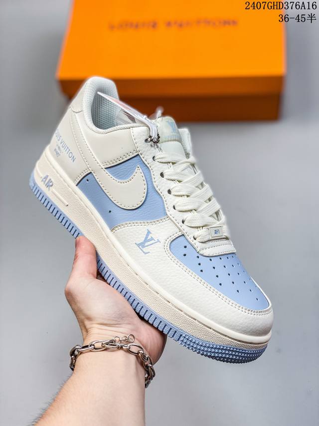 海外限量发售！公司级nike Air Force 1 '07 Low “Lv联名--米白冰蓝”空军一号 低帮 运动鞋 休闲鞋 折边针车 工艺难度大 原楦头原纸板