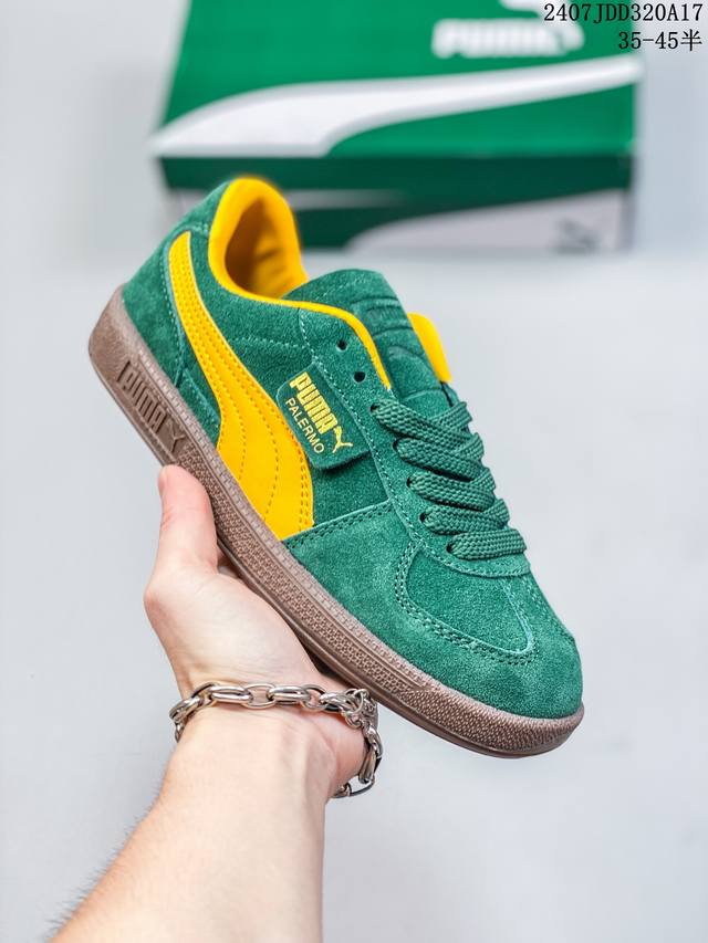 Puma Palermo Og经典休闲板鞋 彪马 防滑耐磨低帮德训板鞋 孔眼底座和脚趾凸起由绒面革材料制成 支持侧踏时的踏步工作 脚背和侧板采用尼龙网布 即使在