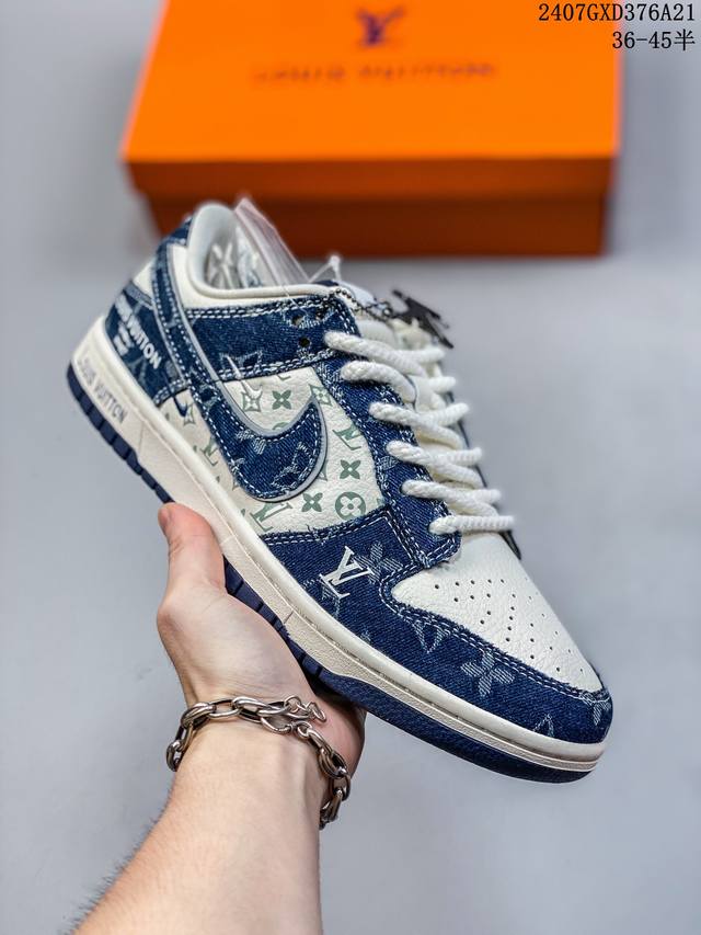 海外爆款限量发售！公司级 Nike Sb Dunk Low“Lv联名 牛仔方格” 周年高端定制 低帮休闲板鞋 定制鞋盒 大厂纯原品质出货 超高清洁度 皮料切割干