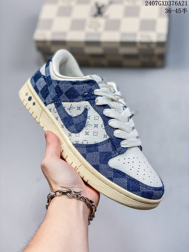 海外爆款限量发售！公司级 Nike Sb Dunk Low“Lv联名 牛仔方格” 周年高端定制 低帮休闲板鞋 定制鞋盒 大厂纯原品质出货 超高清洁度 皮料切割干