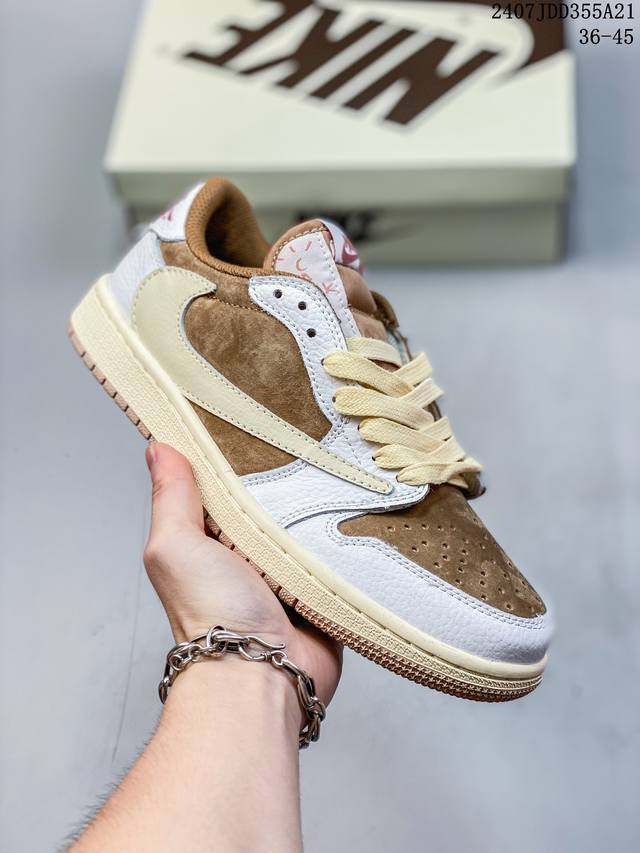 公司级aj1倒勾travis Scott X Air Jordan 1 ” Reverse Mocha “ Aj1乔1 Ts 闪电 联名倒钩 低帮文化篮球鞋 完