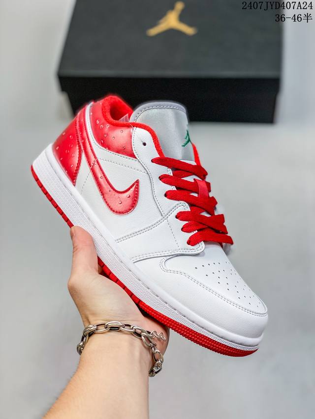 Jordan Air Jordan 1减震耐磨透气轻便aj1低帮复古篮球鞋gs白红 货号 ：Fq1935-018 尺码 ：36-46 带半码 07Jyd407A