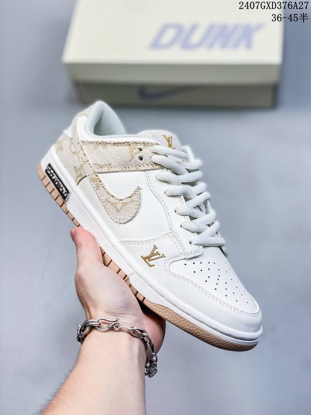 海外爆款限量发售！公司级 Nike Sb Dunk Low“Lv联名 黄牛仔米白黄勾” 周年高端定制 低帮休闲板鞋 定制鞋盒 大厂纯原品质出货 超高清洁度 皮料