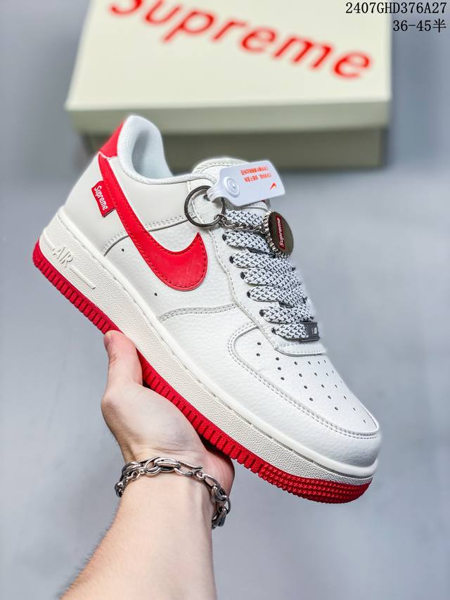 海外限量发售！公司级nike Air Force 1 '07 Low “Supreme联名--米红”空军一号 低帮 运动鞋 休闲鞋 折边针车 工艺难度大 原楦头