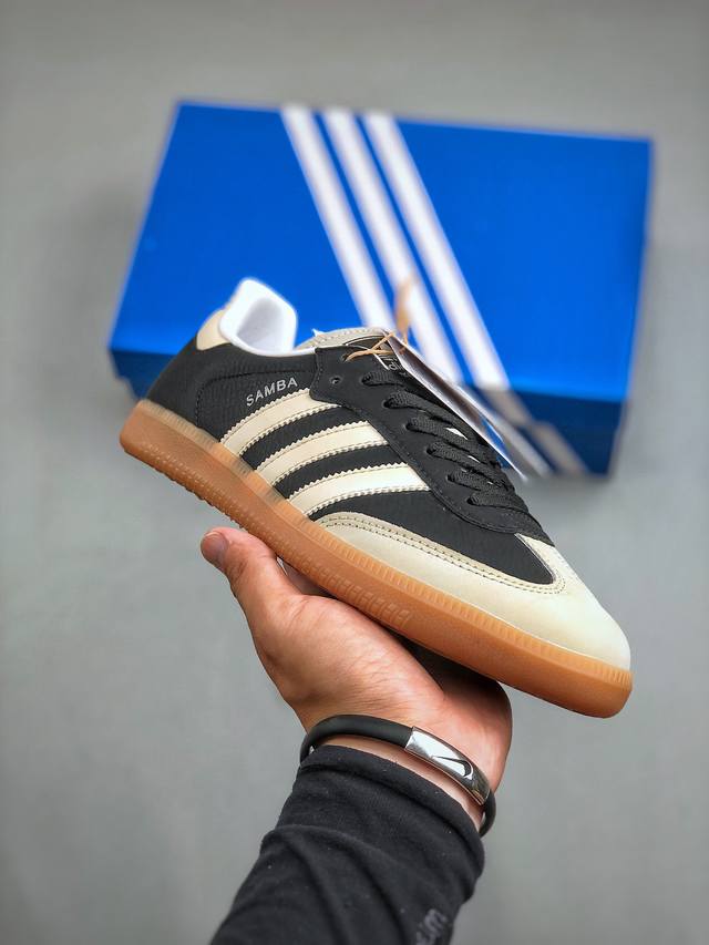 芯片版本 Adidas Originals Samba Og Off White 桑巴舞系列绅士德训足球风百搭低帮休闲运动板鞋“芝麻黄黑生胶底”Ie5836 尺