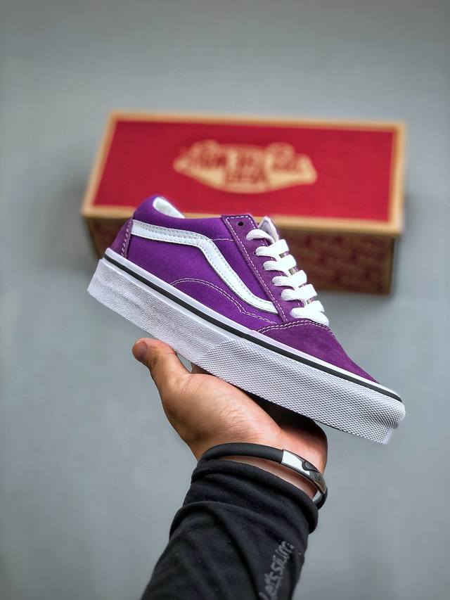 支持放z 范斯官网vans Old Skool 防滑减震 低帮 板鞋 男女同款 紫白，帝王紫 尺码：35-44 半