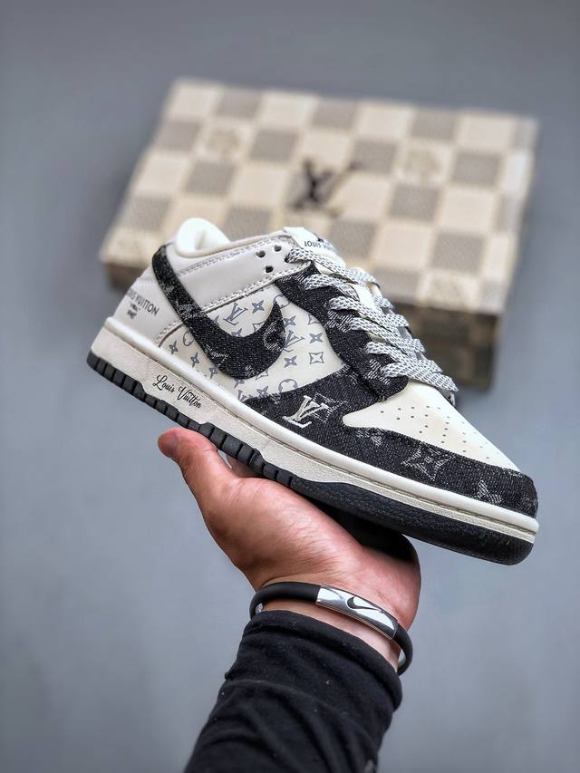 Nike Sb Dunk Low“Lv联名 米黑牛仔” 周年高端定制 低帮休闲板鞋 定制鞋盒 大厂纯原品质出货 超高清洁度 皮料切割干净无任何毛边 细节完美 货