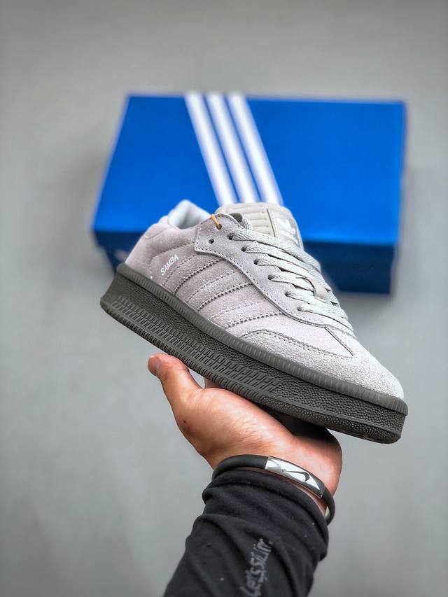 阿迪达斯adidas Samba Xlg Dark Grey 桑巴舞加大厚底版系列德训风百搭松糕休闲运动板鞋“绒面碳灰浅灰”E1678尺码36-45 半