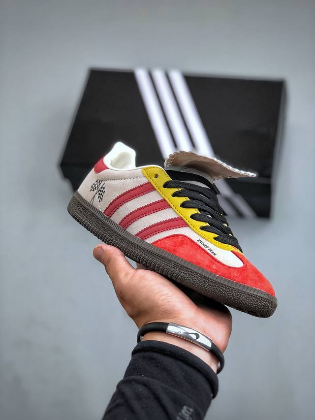 Adidas Originals Samba Lt Yellow Green 桑巴舞系列绅士德训足球风百搭低帮休闲运动板鞋 长舌米黄红货号：Ie9177 尺码：