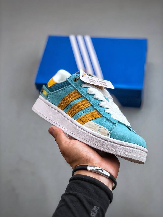 Adidas Originals Campus 00S 学院系列面包风经典复古低帮百搭休闲运动板鞋 浅蓝黄白货号：If4341 尺码：36-45 半