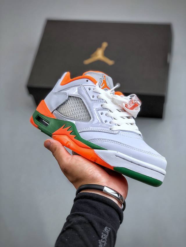 Nike Air Jordan Retro 5 Low Miami Hurricanes 乔丹aj5代低帮复古休闲文化篮球鞋“浅灰橙绿迈阿密飓风队” 随着夏季到