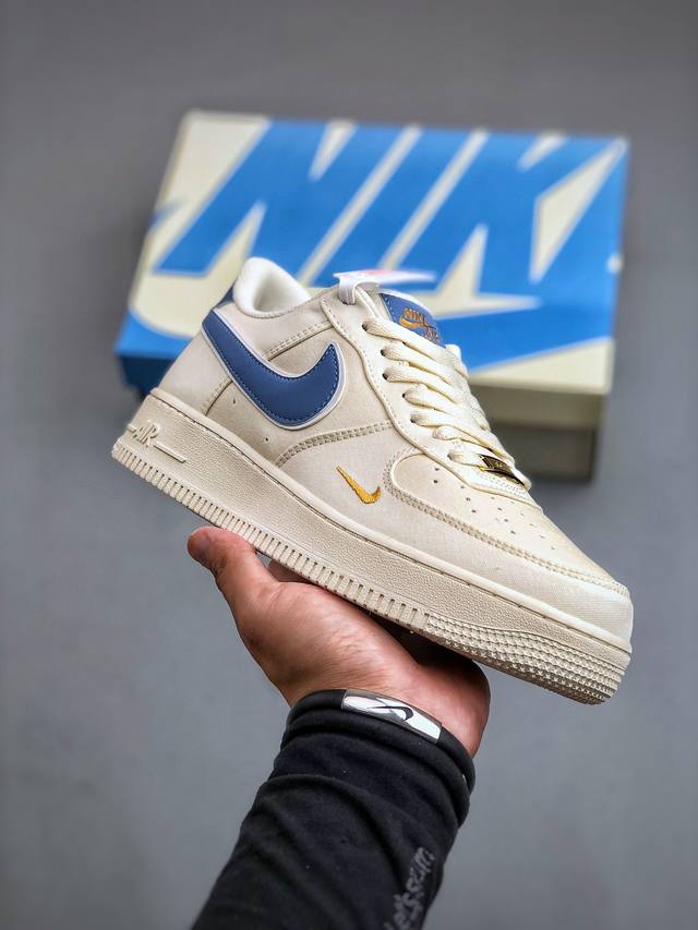 Nike Air Force 1 Low 07 帆布米白蓝原楦头原纸板 打造纯正低帮空军版型专注外贸渠道 全掌内置蜂窝气垫 原盒配件 原厂中底钢印、拉帮完美 官