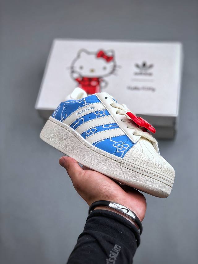 凯蒂猫hello Kitty X Adidas Originals Superstar Xlg Blue Burst 贝壳头系列低帮厚底松糕经典百搭休闲运动板鞋