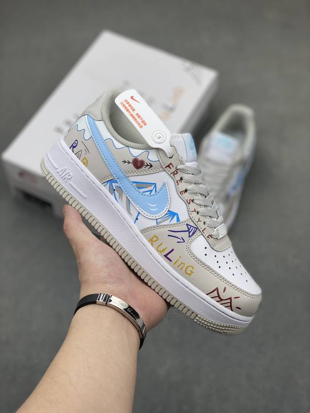 官方爆款定制 二次元主题 Nike Air Force 1 Low’07 雪山 配色 空军一号低帮休闲板鞋 定制皮料 原厂3D打印 定制鞋盒 原楦原纸板 纯正空