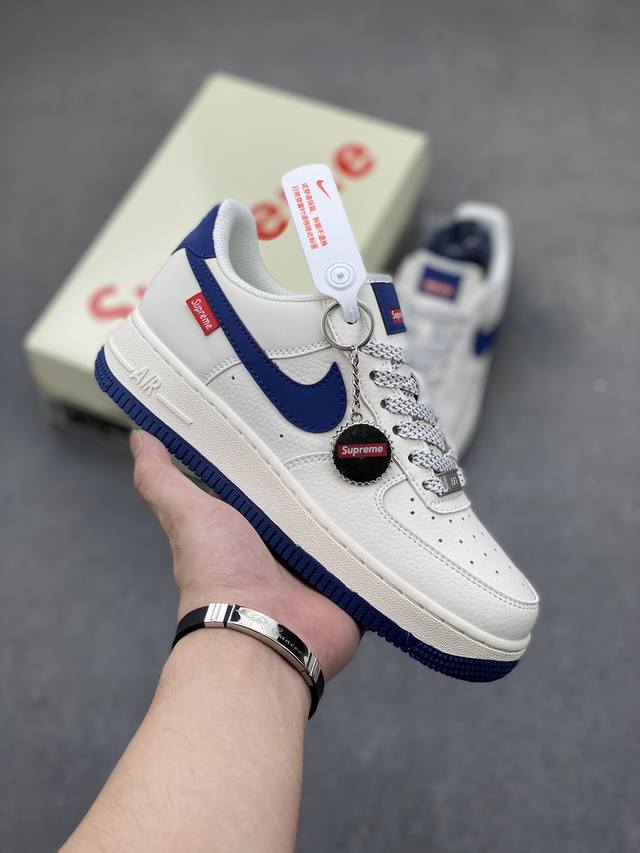 海外限量发售！公司级nike Air Force 1 '07 Low “Supreme联名--深蓝”空军一号 低帮 运动鞋 休闲鞋 折边针车 工艺难度大 原楦头