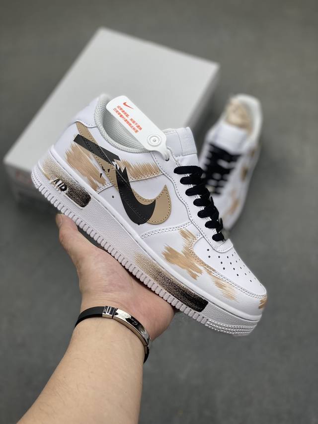 官方爆款定制 二次元主题 Nike Air Force 1 Low’07 手绘 断裂 三勾阴影 黑棕色 空军一号低帮休闲板鞋 定制皮料 原厂3D打印 定制鞋盒