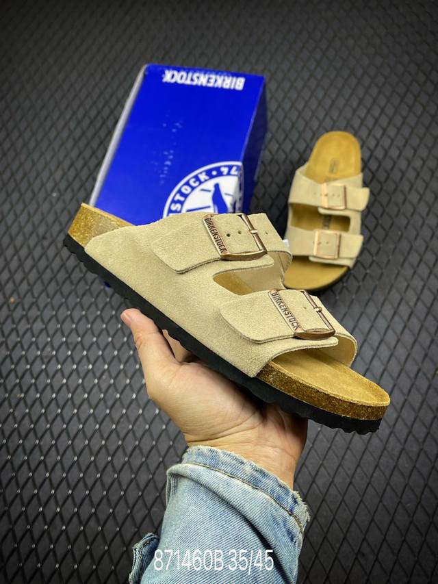 德国百年知名鞋履品牌 博肯birkenstock 勃肯半拖凉鞋系列 克罗心双扣金属扣设计 双杠绑带夏季凉鞋 采用质地柔软牛皮绒面革植入羊羔毛鞋垫和里衬材质 中底