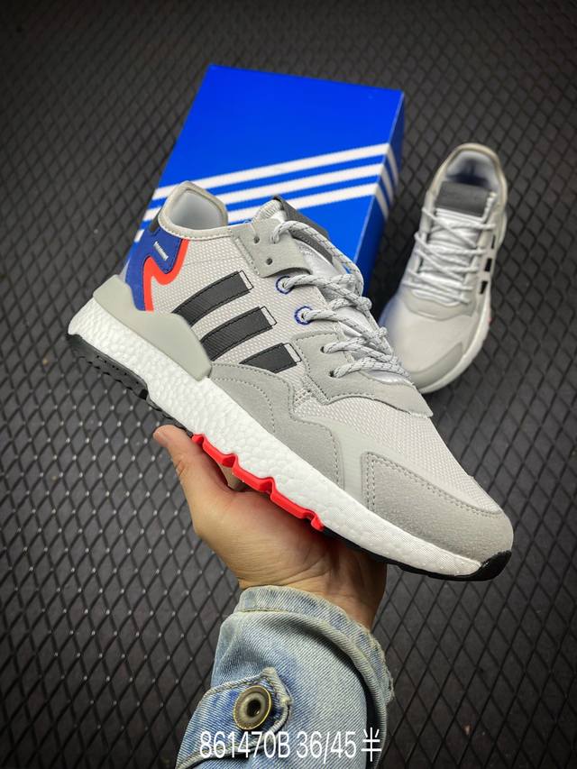 Adidas Nite Jogger 2019 Boost 三叶草 联名夜行者复古舒适男子跑步鞋休闲男鞋运动鞋 复古跑鞋原厂材料 原厂大底 私家独模 网布搭配麂