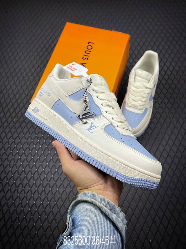 海外限量发售！公司级nike Air Force 1 ‘07 Low “Lv联名 米白冰蓝”空军一号 低帮 运动鞋 休闲鞋 折边针车 工艺难度大 原楦头原纸板