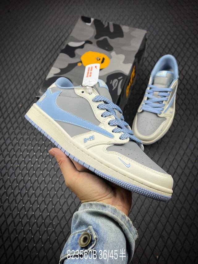 Travis Scott X Fragment Design X Air Jordan 1 Low Og Sp Aj1 乔1 Lv联名深海蓝 低帮文化休闲板鞋